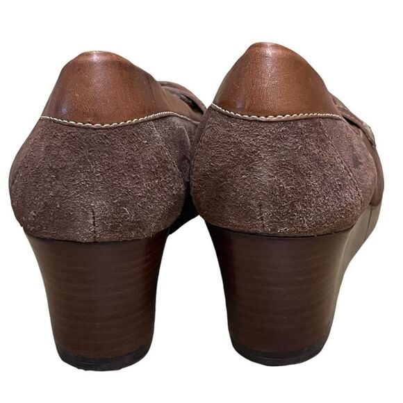 L.L. Bean Made/Brazil 9M Shoes Brown Suede Leather Wedge Penny Loafers Slip On - Picture 9 of 11